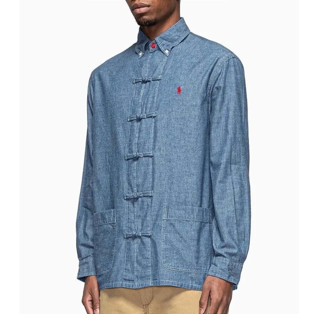 Polo Ralph Lauren CLOT Chambray Chinese Shirt Chore Jacket Men Small Blue Denim